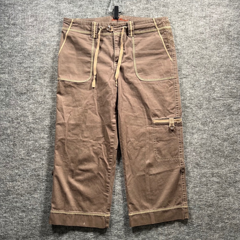 Eddie Bauer Brown Cropped Cargo Pants Womens 10 Drawstring Contrast Stitch 6171